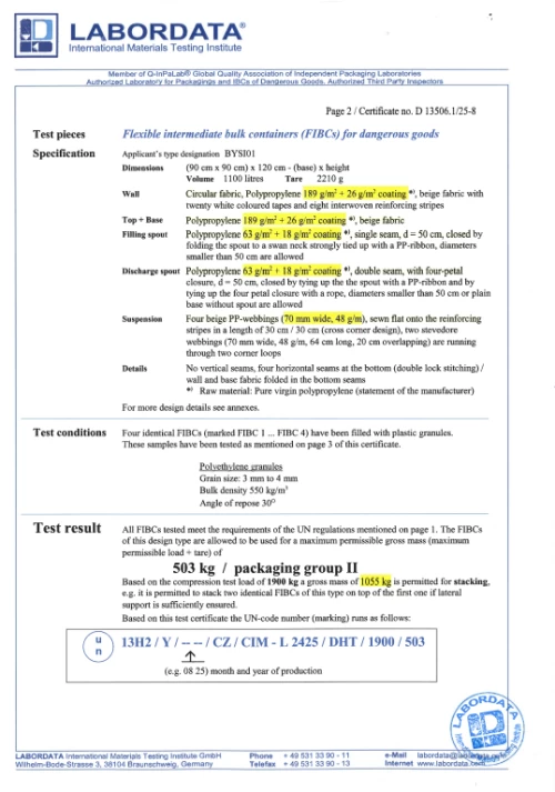 DHT Packaging Receives UN Certification for Dangerous Goods FIBCs (Model BYSI01)