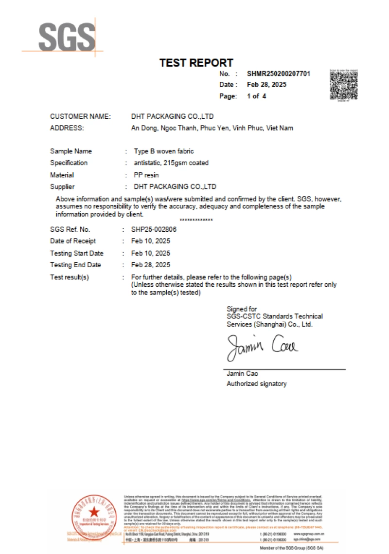 SGS Test Report for Type B Woven Fabric